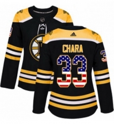 Womens Adidas Boston Bruins 33 Zdeno Chara Authentic Black USA Flag Fashion NHL Jersey 
