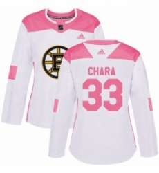 Womens Adidas Boston Bruins 33 Zdeno Chara Authentic WhitePink Fashion NHL Jersey 
