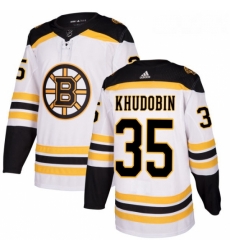 Womens Adidas Boston Bruins 35 Anton Khudobin Authentic White Away NHL Jersey 