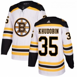 Womens Adidas Boston Bruins 35 Anton Khudobin Authentic White Away NHL Jersey 