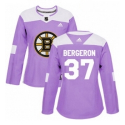 Womens Adidas Boston Bruins 37 Patrice Bergeron Authentic Purple Fights Cancer Practice NHL Jersey 
