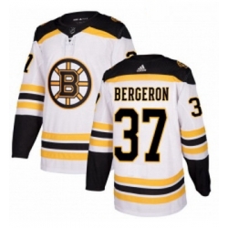 Womens Adidas Boston Bruins 37 Patrice Bergeron Authentic White Away NHL Jersey 