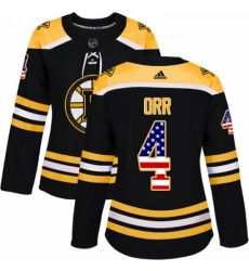 Womens Adidas Boston Bruins 4 Bobby Orr Authentic Black USA Flag Fashion NHL Jersey 