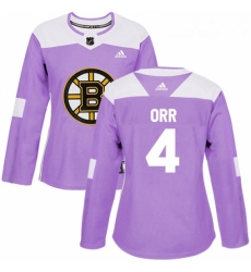 Womens Adidas Boston Bruins 4 Bobby Orr Authentic Purple Fights Cancer Practice NHL Jersey 