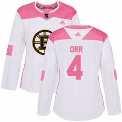 Womens Adidas Boston Bruins 4 Bobby Orr Authentic WhitePink Fashion NHL Jersey 