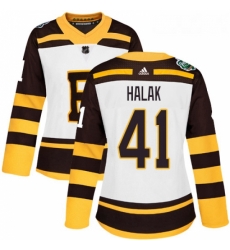 Womens Adidas Boston Bruins 41 Jaroslav Halak Authentic White 2019 Winter Classic NHL Jerse