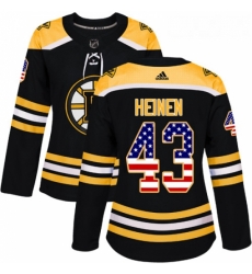 Womens Adidas Boston Bruins 43 Danton Heinen Authentic Black USA Flag Fashion NHL Jersey 