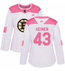 Womens Adidas Boston Bruins 43 Danton Heinen Authentic WhitePink Fashion NHL Jersey 