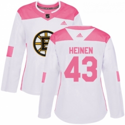 Womens Adidas Boston Bruins 43 Danton Heinen Authentic WhitePink Fashion NHL Jersey 
