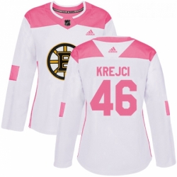 Womens Adidas Boston Bruins 46 David Krejci Authentic WhitePink Fashion NHL Jersey 