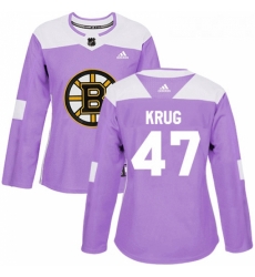Womens Adidas Boston Bruins 47 Torey Krug Authentic Purple Fights Cancer Practice NHL Jersey 