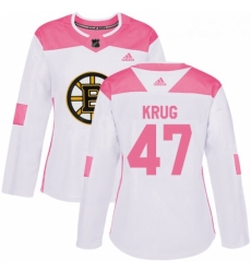 Womens Adidas Boston Bruins 47 Torey Krug Authentic WhitePink Fashion NHL Jersey 