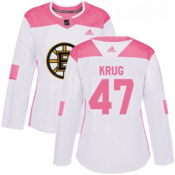 Womens Adidas Boston Bruins 47 Torey Krug Authentic WhitePink Fashion NHL Jersey 