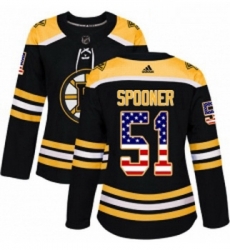 Womens Adidas Boston Bruins 51 Ryan Spooner Authentic Black USA Flag Fashion NHL Jersey 