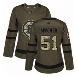 Womens Adidas Boston Bruins 51 Ryan Spooner Authentic Green Salute to Service NHL Jersey 