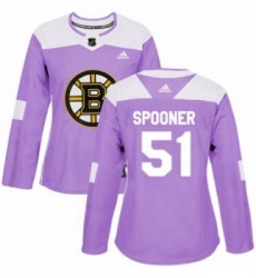 Womens Adidas Boston Bruins 51 Ryan Spooner Authentic Purple Fights Cancer Practice NHL Jersey 