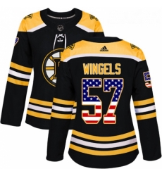 Womens Adidas Boston Bruins 57 Tommy Wingels Authentic Black USA Flag Fashion NHL Jersey 