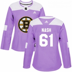 Womens Adidas Boston Bruins 61 Rick Nash Authentic Purple Fights Cancer Practice NHL Jersey 