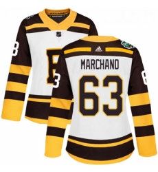 Womens Adidas Boston Bruins 63 Brad Marchand Authentic White 2019 Winter Classic NHL Jersey 