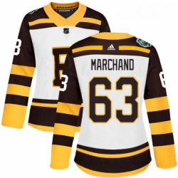 Womens Adidas Boston Bruins 63 Brad Marchand Authentic White 2019 Winter Classic NHL Jersey 