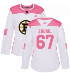 Womens Adidas Boston Bruins 67 Jakub Zboril Authentic WhitePink Fashion NHL Jersey 
