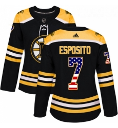 Womens Adidas Boston Bruins 7 Phil Esposito Authentic Black USA Flag Fashion NHL Jersey 