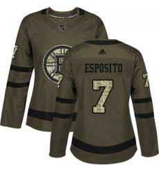 Womens Adidas Boston Bruins 7 Phil Esposito Authentic Green Salute to Service NHL Jersey 