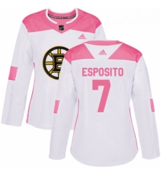 Womens Adidas Boston Bruins 7 Phil Esposito Authentic WhitePink Fashion NHL Jersey 