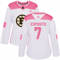 Womens Adidas Boston Bruins 7 Phil Esposito Authentic WhitePink Fashion NHL Jersey 