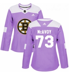 Womens Adidas Boston Bruins 73 Charlie McAvoy Authentic Purple Fights Cancer Practice NHL Jersey 