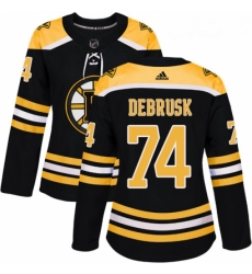 Womens Adidas Boston Bruins 74 Jake DeBrusk Authentic Black Home NHL Jersey 