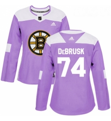 Womens Adidas Boston Bruins 74 Jake DeBrusk Authentic Purple Fights Cancer Practice NHL Jersey 