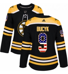 Womens Adidas Boston Bruins 9 Johnny Bucyk Authentic Black USA Flag Fashion NHL Jersey 