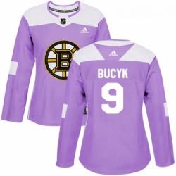Womens Adidas Boston Bruins 9 Johnny Bucyk Authentic Purple Fights Cancer Practice NHL Jersey 