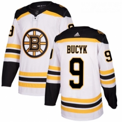 Womens Adidas Boston Bruins 9 Johnny Bucyk Authentic White Away NHL Jersey 