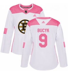 Womens Adidas Boston Bruins 9 Johnny Bucyk Authentic WhitePink Fashion NHL Jersey 