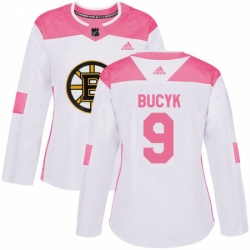 Womens Adidas Boston Bruins 9 Johnny Bucyk Authentic WhitePink Fashion NHL Jersey 