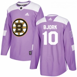 Youth Adidas Boston Bruins 10 Anders Bjork Authentic Purple Fights Cancer Practice NHL Jersey 