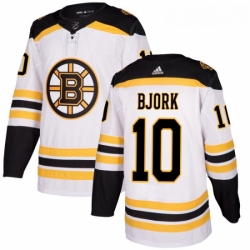 Youth Adidas Boston Bruins 10 Anders Bjork Authentic White Away NHL Jersey 