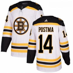 Youth Adidas Boston Bruins 14 Paul Postma Authentic White Away NHL Jersey 