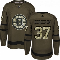 Youth Adidas Boston Bruins 37 Patrice Bergeron Premier Green Salute to Service NHL Jersey 
