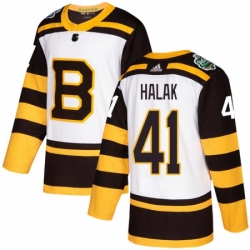 Youth Adidas Boston Bruins 41 Jaroslav Halak Authentic White 2019 Winter Classic NHL Jerse