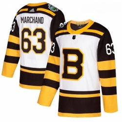Youth Adidas Boston Bruins 63 Brad Marchand Authentic White 2019 Winter Classic NHL Jersey 
