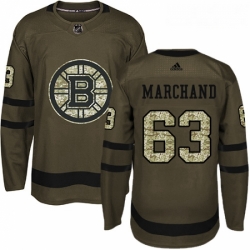 Youth Adidas Boston Bruins 63 Brad Marchand Premier Green Salute to Service NHL Jersey 
