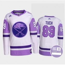 Men Buffalo Sabres 89 Alex Tuch Fights Purple White Cancer Blue Stitched Jersey