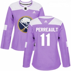 Womens Adidas Buffalo Sabres 11 Gilbert Perreault Authentic Purple Fights Cancer Practice NHL Jersey 