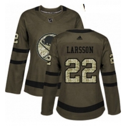 Womens Adidas Buffalo Sabres 22 Johan Larsson Authentic Green Salute to Service NHL Jersey 
