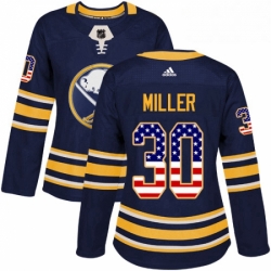 Womens Adidas Buffalo Sabres 30 Ryan Miller Authentic Navy Blue USA Flag Fashion NHL Jersey 