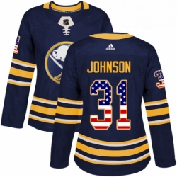 Womens Adidas Buffalo Sabres 31 Chad Johnson Authentic Navy Blue USA Flag Fashion NHL Jersey 