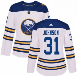 Womens Adidas Buffalo Sabres 31 Chad Johnson Authentic White 2018 Winter Classic NHL Jersey 